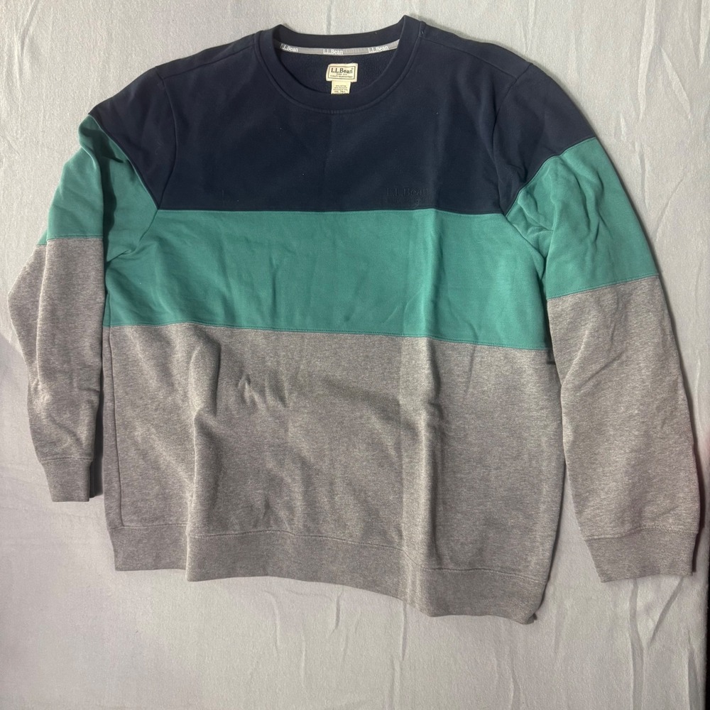 LL‎ Bean Mens XXL Tall Colorblock Crewneck Sweatshirt Navy Teal Gray 515163